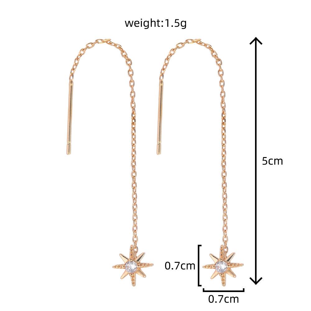 Gold Hexagram Zircon Copper Accessories Tassel Ear Wire - LOX VAULT