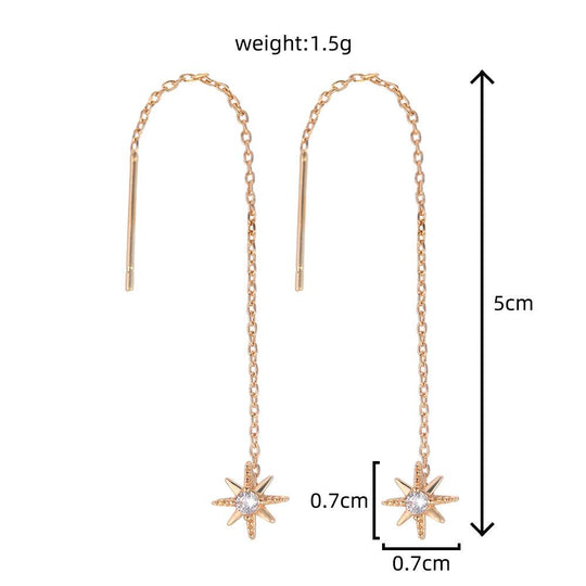Gold Hexagram Zircon Copper Accessories Tassel Ear Wire - LOX VAULT