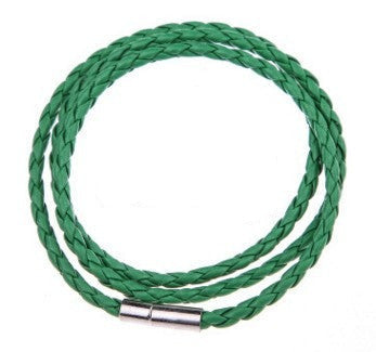 Green Personalised Braided Leather Bracelet