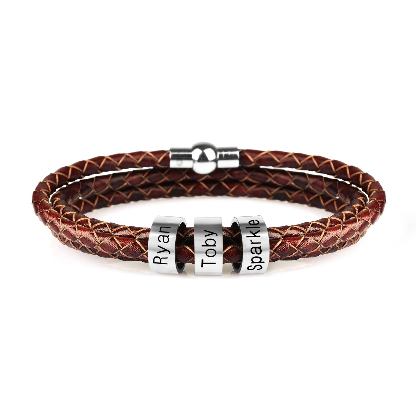 Personalised Men's Braided Leather Bracelet Brown