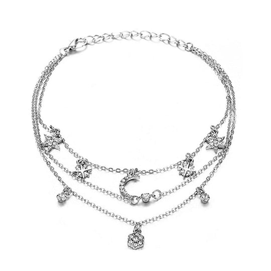 Heart Shape Diamond Cross Star Moon Anklet - LOX VAULT