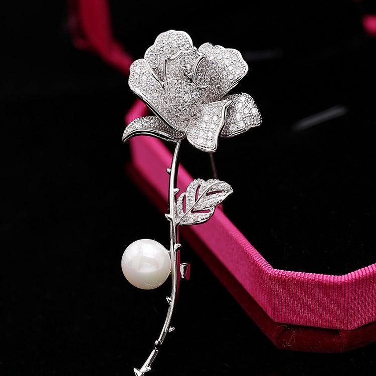 Pearl Rose Flower Brooch - LOX VAULT