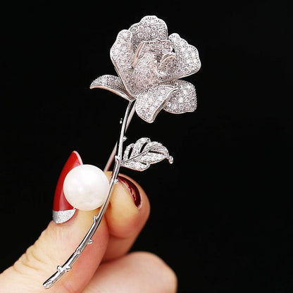 Pearl Rose Flower Brooch - LOX VAULT