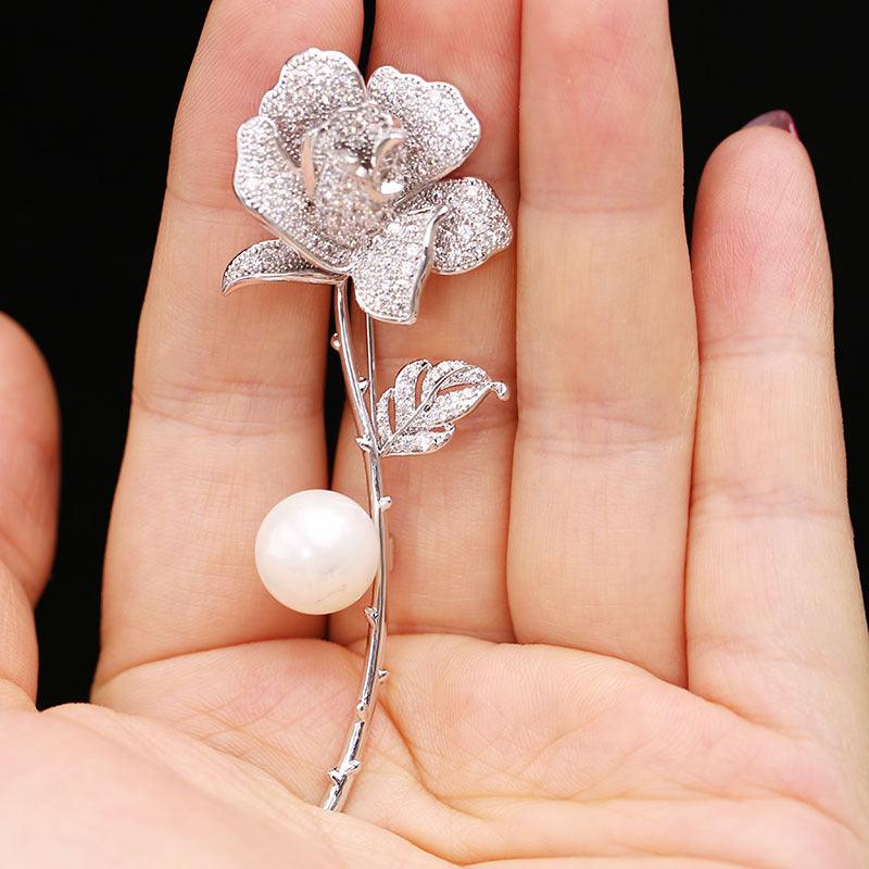 Pearl Rose Flower Brooch - LOX VAULT