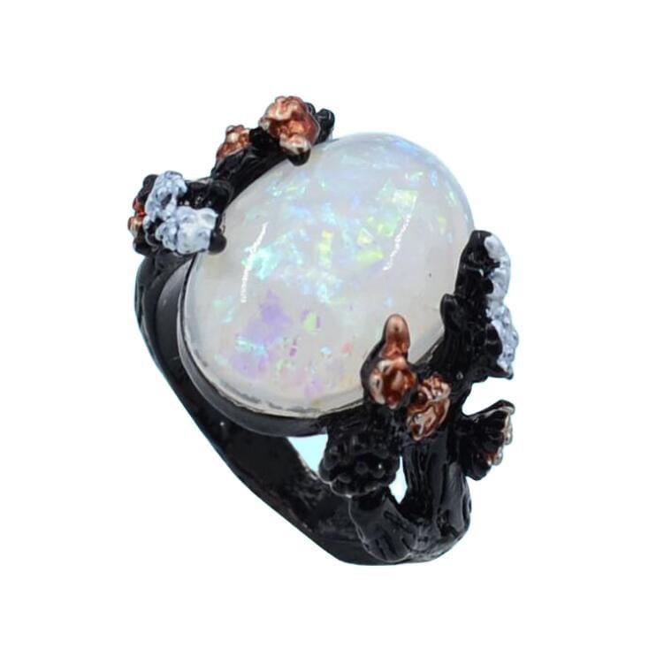 Vintage Flower Opal Black Ring Black - Lox Vault