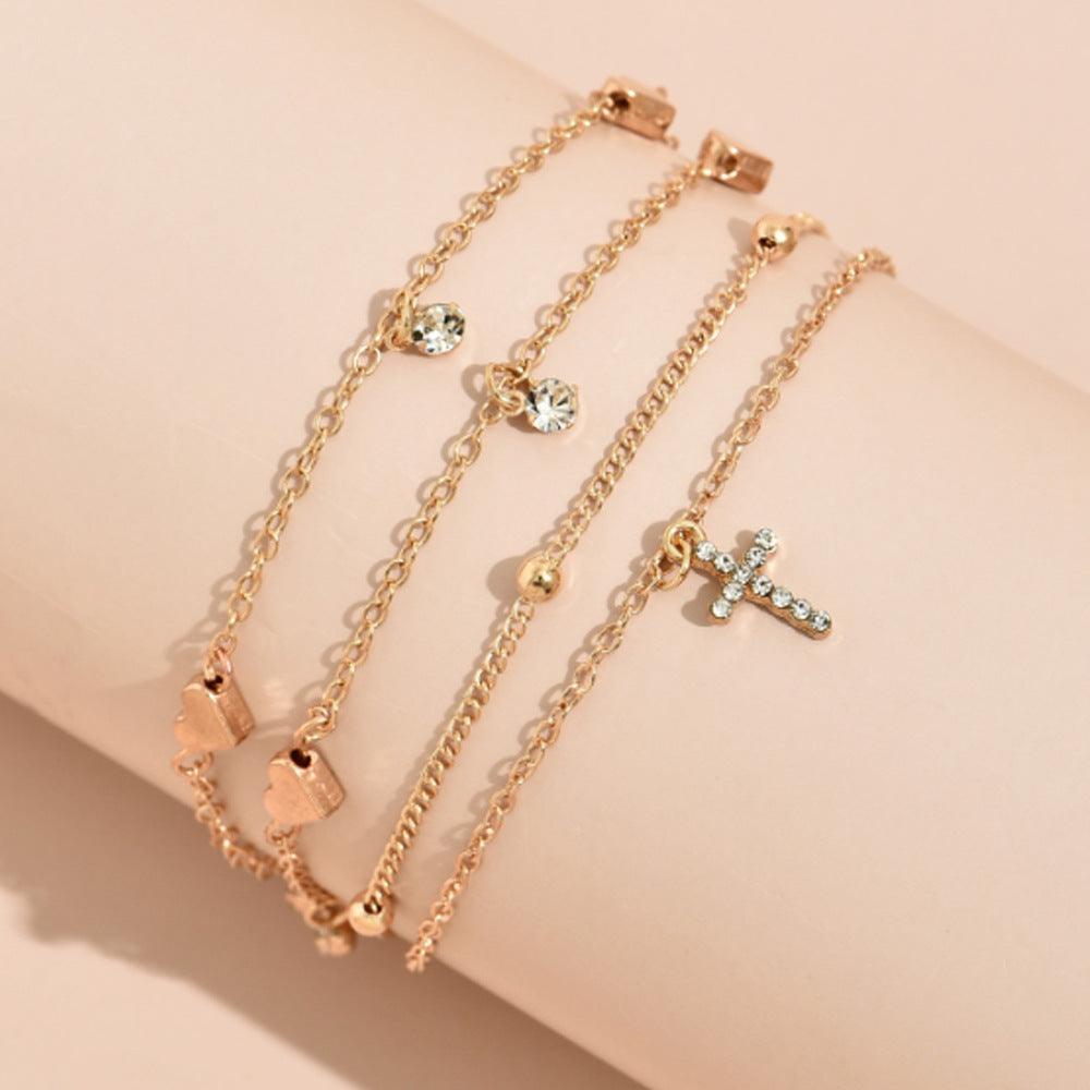 Heart Shape Diamond Cross Star Moon Anklet - LOX VAULT