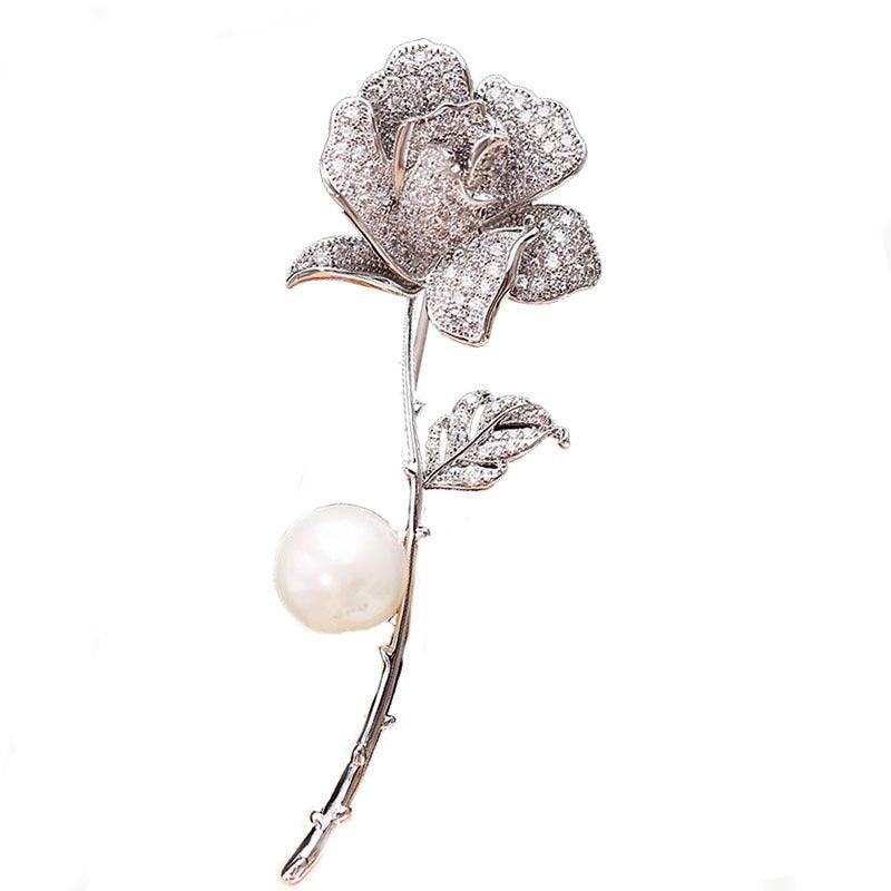 Pearl Rose Flower Brooch - LOX VAULT