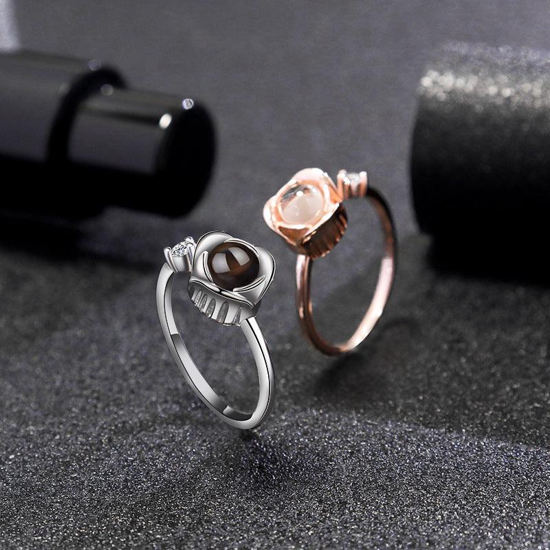 Personalised Rose Projection Couples Ring - LOX VAULT