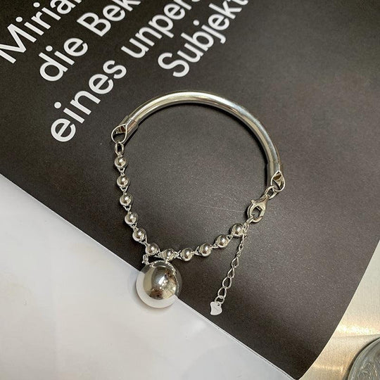 925 Sterling Silver Glossy Round Beads Bracelet Female Opening Bracelet Simple Temperament - Lox Vault