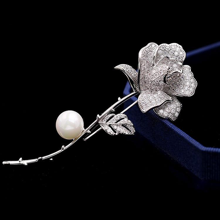 Pearl Rose Flower Brooch - LOX VAULT