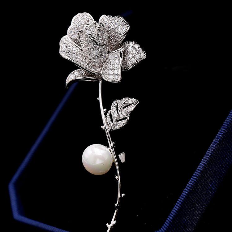 Pearl Rose Flower Brooch - LOX VAULT