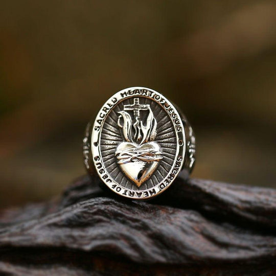 Vintage Biker Punk Sacred Heart Of Jesus God Ring Cross - Lox Vault