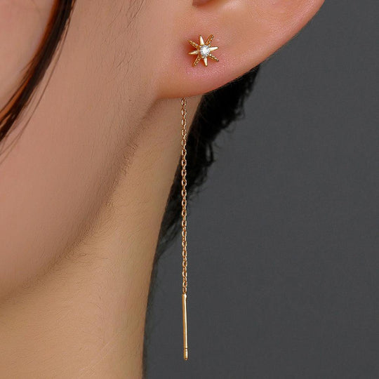 Gold Hexagram Zircon Copper Accessories Tassel Ear Wire - LOX VAULT