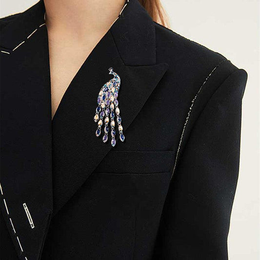 Retro Crystal Peacock Brooch with Tassel - LOX VAULT