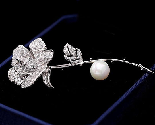 Pearl Rose Flower Brooch - LOX VAULT